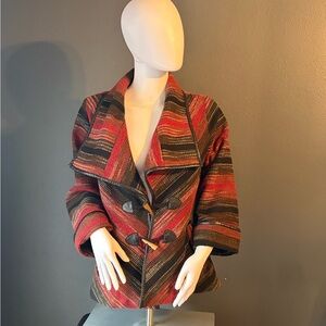 Jolt Red and Black Striped Jacket Wooden Toggle Closure  XS